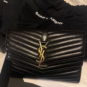 Saint Laurent Black Chevron Leather Clutch